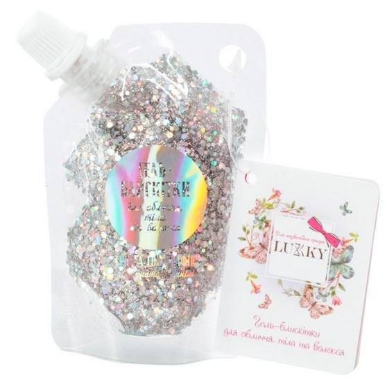 Гель-блискітки Lukky для тіла, волосся, обличчя, колір срібний, 40 мл