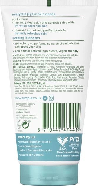 Гель для умывания Simple Daily Skin Detox очищающий 150 мл