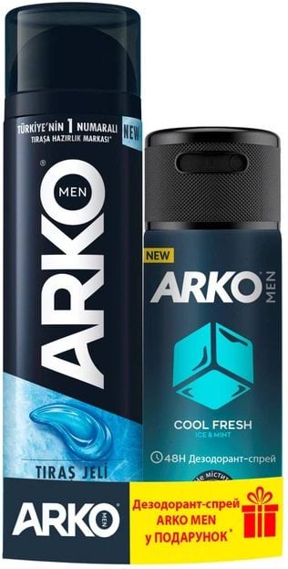 Arko гель для гоління Cool, 200мл + Arko дезодорант спрей для чоловіків Сool Fresh, 150мл Промо пак
