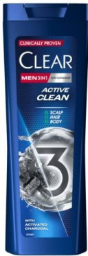 Шампунь и гель для душа Clear 3 в 1 для мужчин Очищение с активированным углем 360 мл