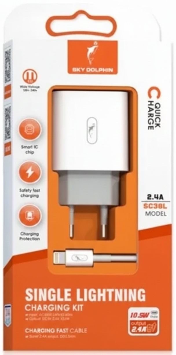 SkyDolphin Мережевий зарядний пристрій  SC30L 2USB/2.1A з кабелем Lightning білий