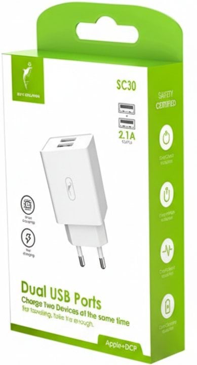 Мережевий зарядний пристрій SkyDolphin SC30T: адаптер 2 x USB 2.1A 1шт., кабель Type-C 1 шт.
