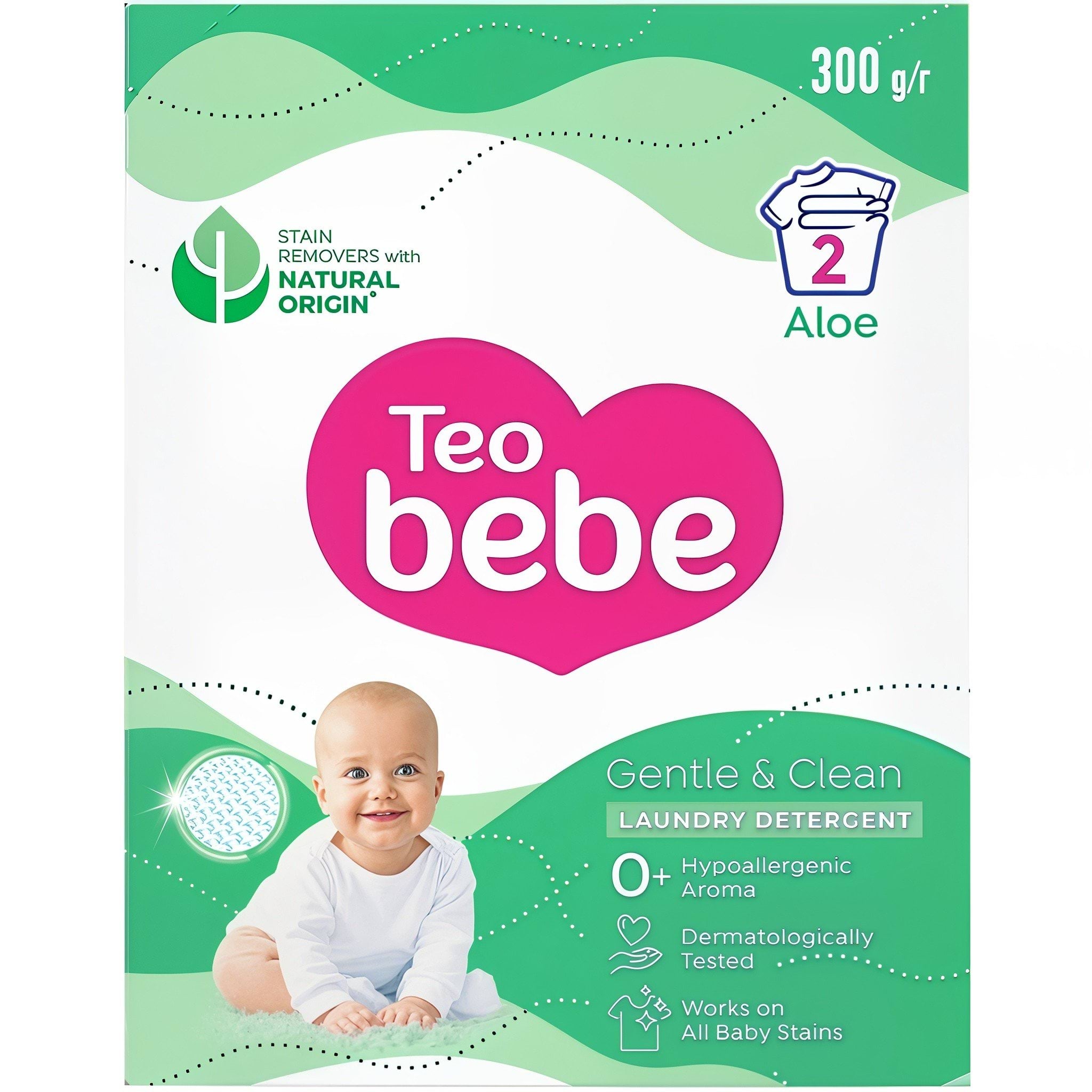 Дитячий пральний порошок Teo Bebe Gentle & Clean Aloe, 300 г (2 прання)