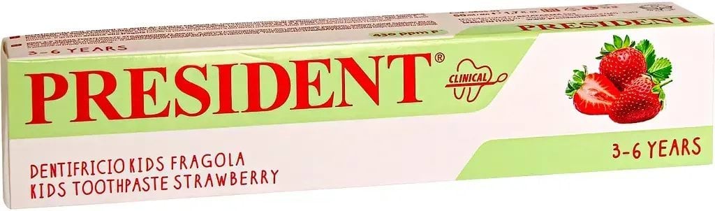 President зубна паста Kids полуниця без фтору від 3 до 6 років, 50мл