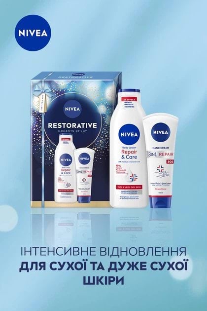 Набір Nivea Restorative (Лосьйон для тіла 250 мл + Крем для рук SOS 100 мл) 1 шт.