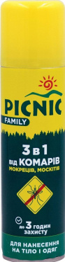 Аерозоль 3 в 1 від комарів, мокреців, москітів Picnic Family 125 мл