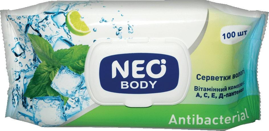 Серветки вологі Neo антибактеріальні з клапаном, 100 шт