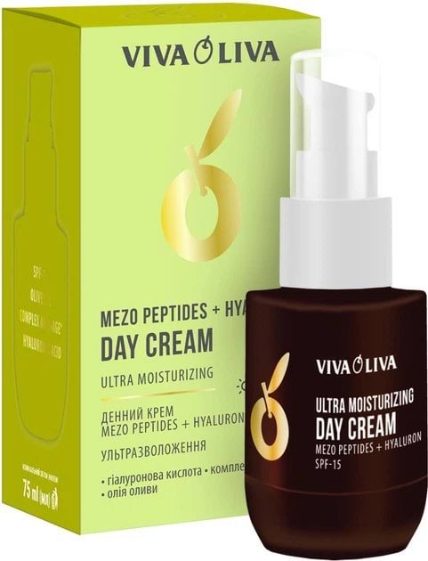 Viva Oliva крем д/обличчя зволожуючий з SPF-15 Mezo Peptides+Hyaluron, 75мл