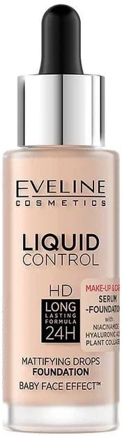 Тональна основа для обличчя Eveline Liquid Control 002 Soft Porcelain Niacynamid 32 мл