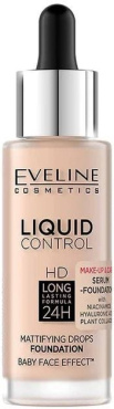 Тональная основа для лица Eveline Liquid Control 002 Soft Porcelain Niacynamid 32 мл