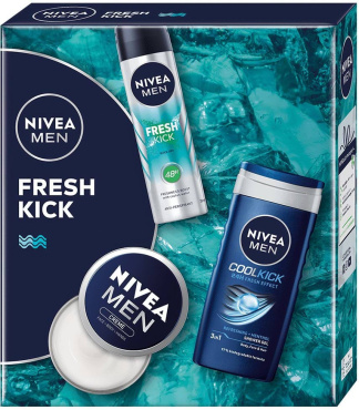 Подарунковий набір NIVEA MEN Fresh Kick: гель для душу 250 мл, антиперспірант-спрей 150 мл, крем для обличчя 75 мл