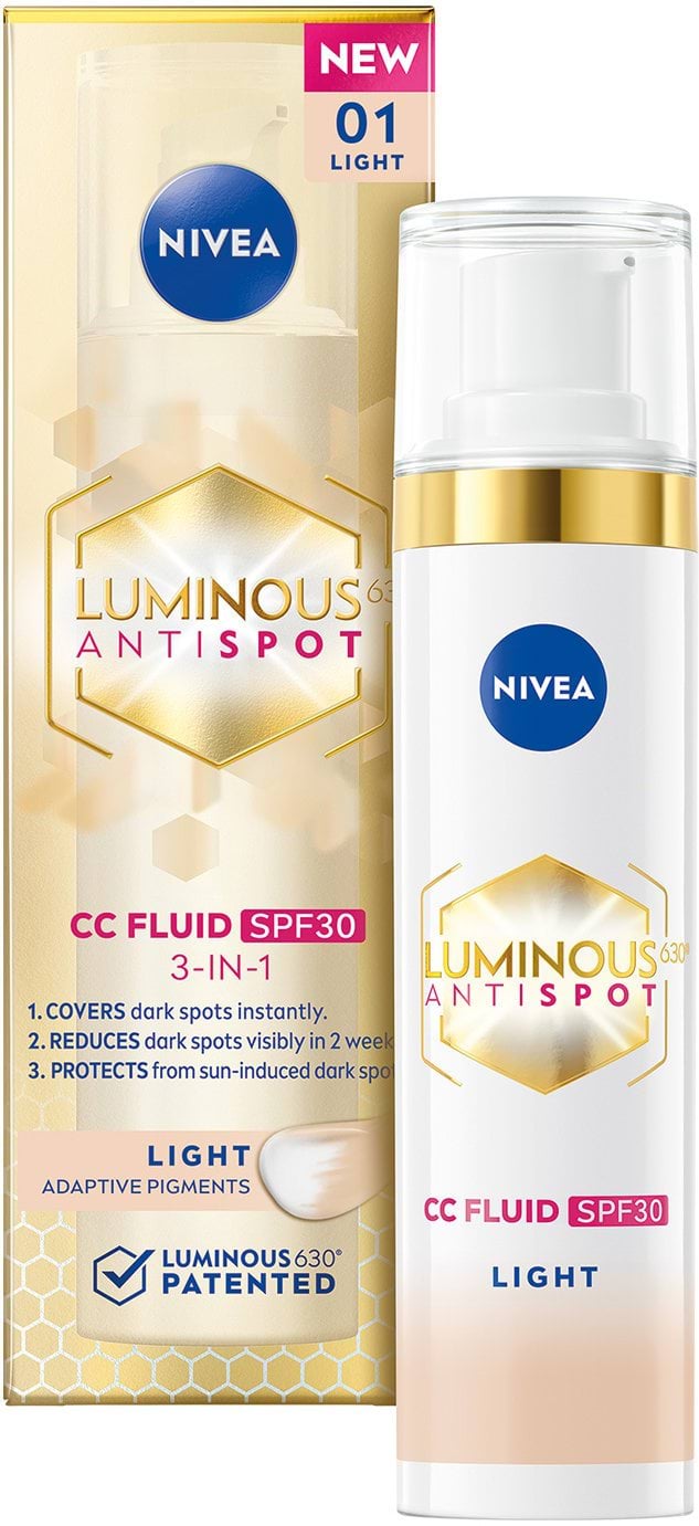 Тонирующая жидкость для лица NIVEA Luminous 630 CC Fluid 3 в 1 SPF 30 оттенок Light 40 мл