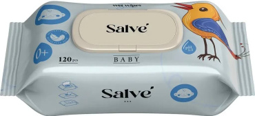Серветки вологі дитячі Salve з клапаном (сині) 120 шт.
