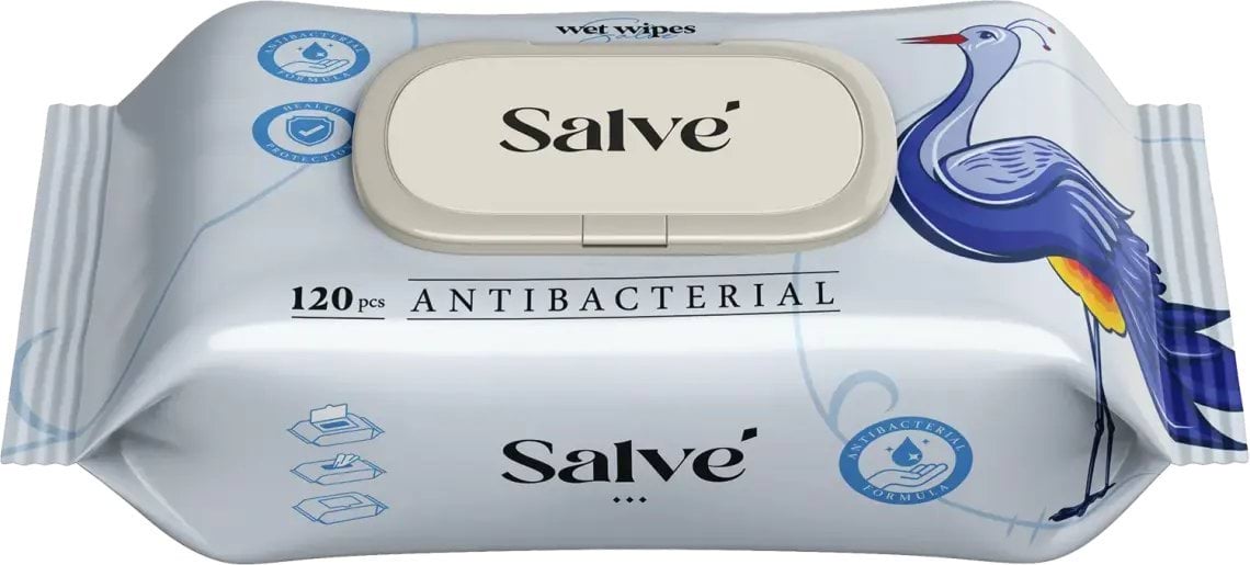 Salve Серветки вологі антибактеріальні з клапаном, 120 шт.