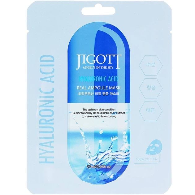 Jigott Маска тканинна для обличчя з гіалуроновою кислотоюHyaluronic Acid Real Ampoule Mask, 27 мл