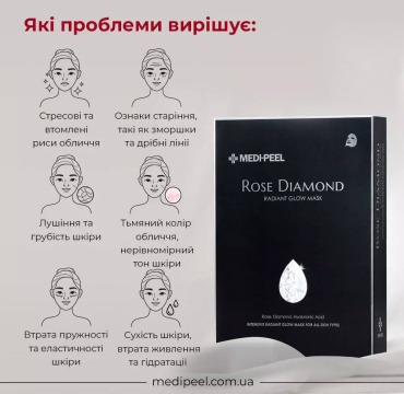 Тканинна маска для обличчя Medi-Peel Rose Diamond Radiant Glow Mask з алмазною пудрою 25 мл фото 2