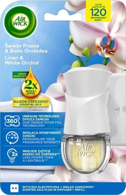 Електричний ароматизатор повітря Air Wick Ранкова свіжість та квіти орхідеї в комплекті зі змінним флаконом 19 мл