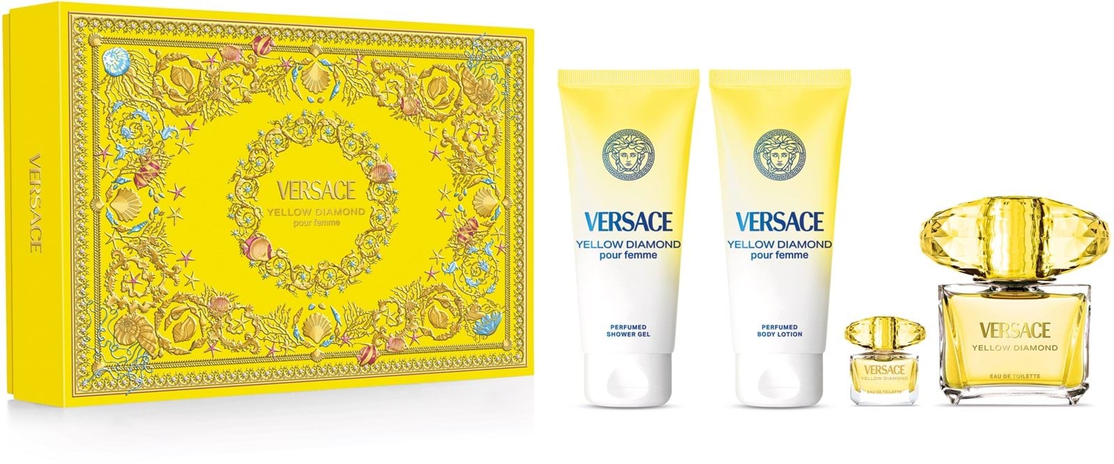 Подарунковий набір Versace Yellow Diamond: туалетна вода 50 мл, гель для душу 50 мл, лосьйон для тіла 50 мл