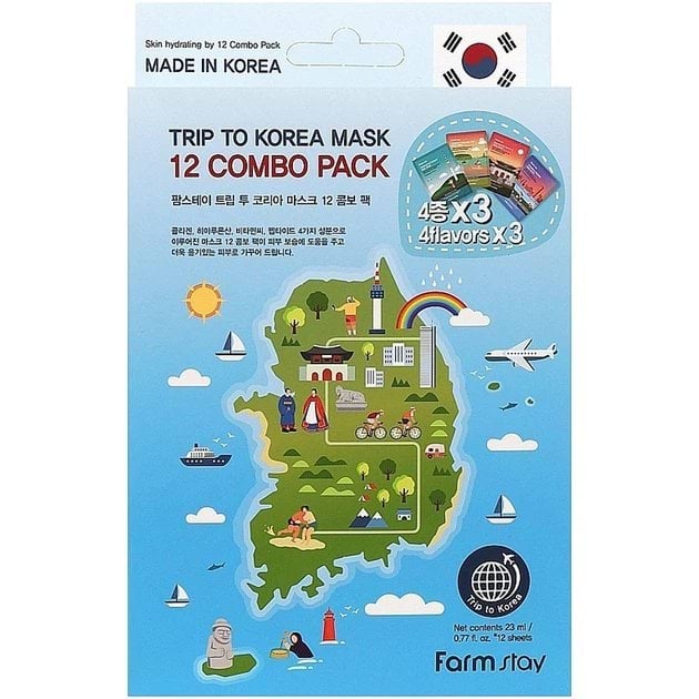 Набор тканевых масок FarmStay Trip To Korea Facial Mask Sheet 12 Combo Pack - 23 мл х 12 шт.