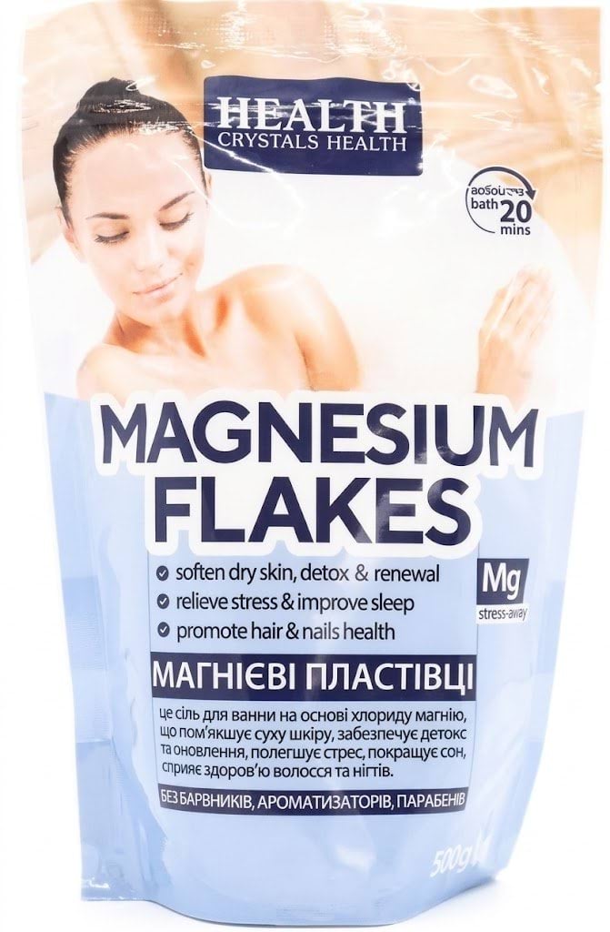 Сіль для ванн Crystals Health на основі хлориду магнію "Магнієві пластівці", 500 г