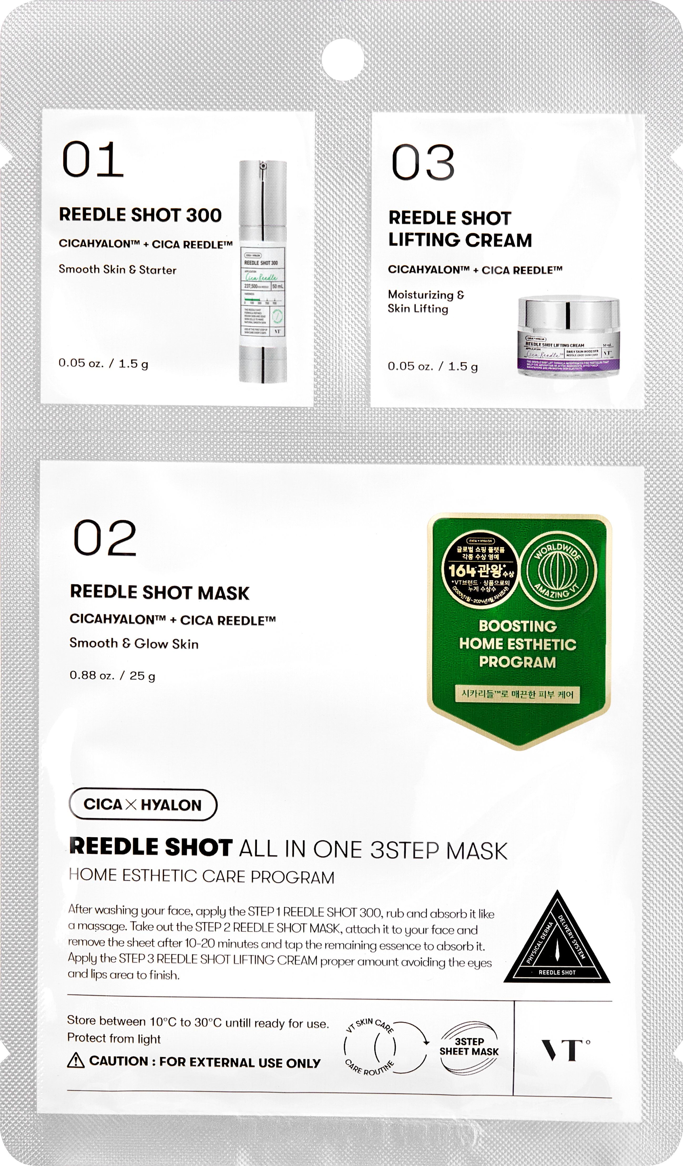 Маска для обличчя VT Cosmetics Reedle Shot All In One 3 Step Mask зволожувальна триступенева 28 г — фото 1