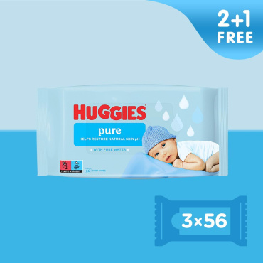 Волога серветка Huggies Pure 2 + 1, 168 шт.