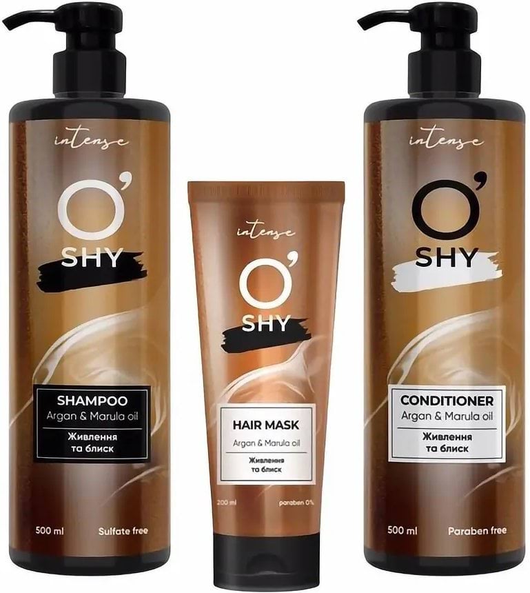 Набір для волосся O'Shy Intense Argan & Marula Oil: маска 200 мл, шампунь 500 мл, кондиціонер 500 мл