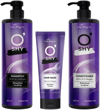 Набор для волос O'Shy Intense Biotin & Collagen: маска 200 мл, шампунь 500 мл, кондиционер 500 мл фото 3