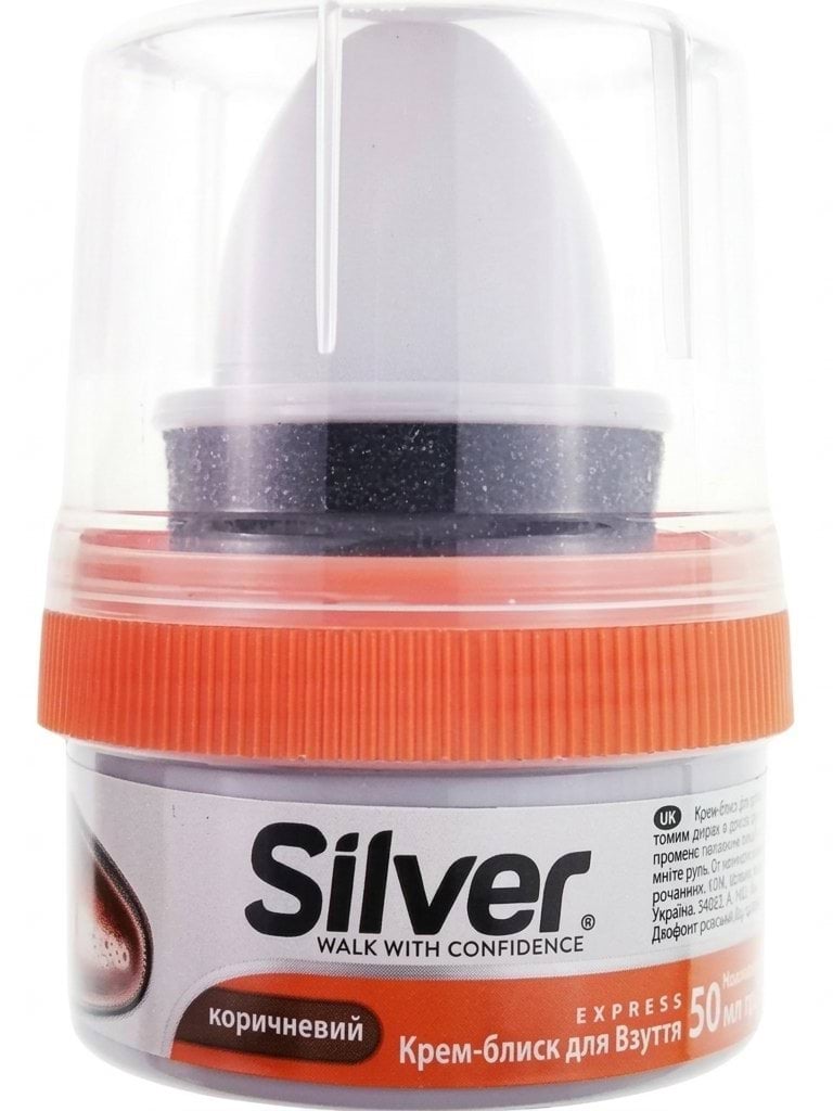 Крем-блиск для взуття Silver Express коричневий з аплікатором 50 мл