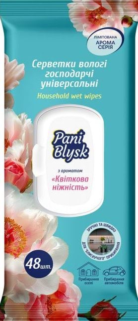 Вологі серветки Pani Blysk господарчі універсальні з клапаном та ароматом квітів 48 шт. 1