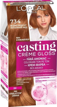 Крем-краска для волос без аммиака L'Oreal Paris Casting Creme Gloss оттенок 734 Янтарный мед 120 мл