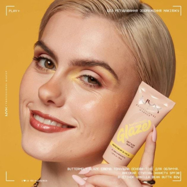 Тональна основа-тінт для обличчя NYX Professional Makeup Buttermelt Glaze SPF 30, 03 Cashew Butta 30 мл фото 6