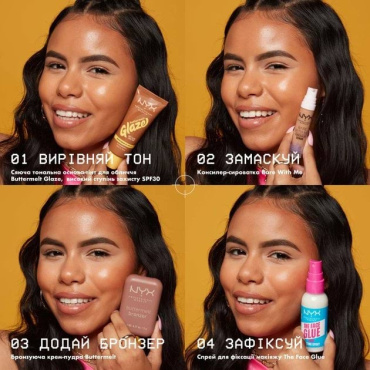 Тональна основа-тінт для обличчя NYX Professional Makeup Buttermelt Glaze SPF 30, 04 Almond Butta 30 мл фото 14
