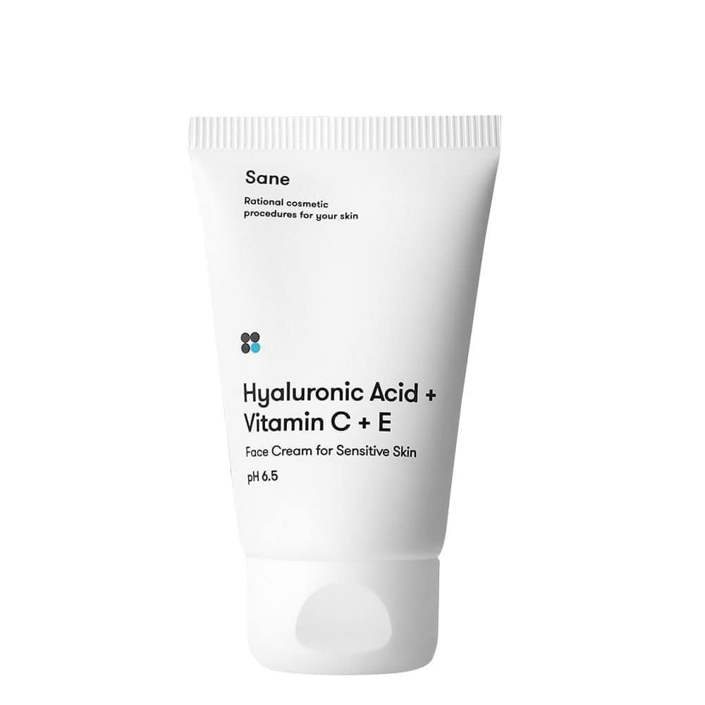 Крем для обличчя Sane Hyaluronic Acid + Vitamin C + Е денний для чутливої шкіри 40 мл