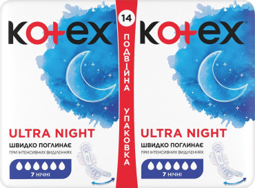 Гігієнічні прокладки Кotex Ultra Dry Night Duo 14 шт. фото 1