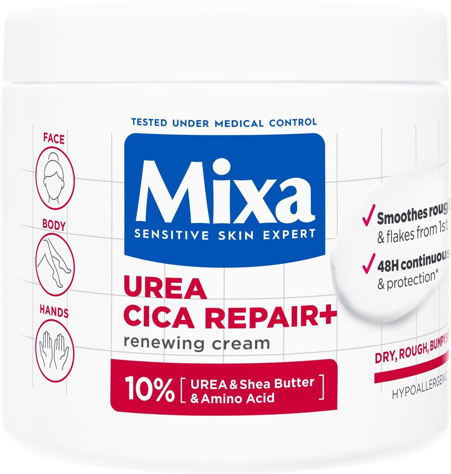 Крем Mixa Urea Cica Repair+ відновлювальний із сечовиною та ніацинамідом для сухої шкіри обличчя рук і тіла 400 мл