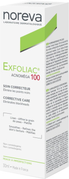 Крем для обличчя Noreva Pharma Exfoliac Acnomega 100 для жирної проблемної шкіри схильної до акне 30 мл