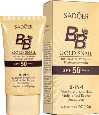 ВВ-крем для лица Sadoer Gold Snail SPF 50+ PA+++ 9 в 1 с муцином улитки оттенок 01, 40 мл фото 1