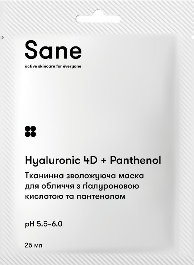 Sane_тканинна маска зволожувальна д/обличчя з гіалуроновою кислотою та пaнтeнoлoм, 25мл 1
