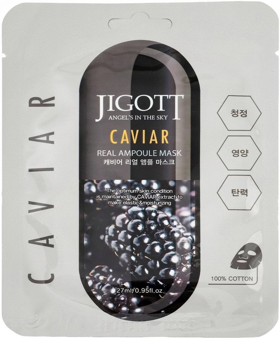 Маска для обличчя Jigott Caviar Real Ampoule Mask тканинна на основі екстракту чорної ікри 27 мл