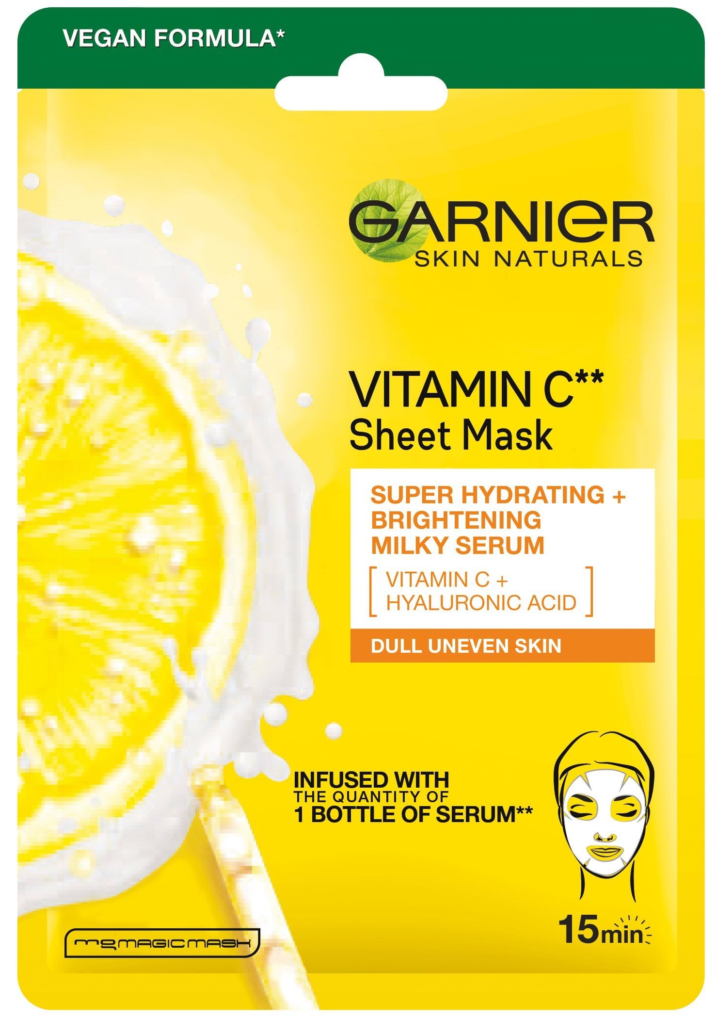 Тканинна маска Garnier Skin Naturals Vitamin C для нерівномірного тону тьмяної шкіри обличчя 28 г