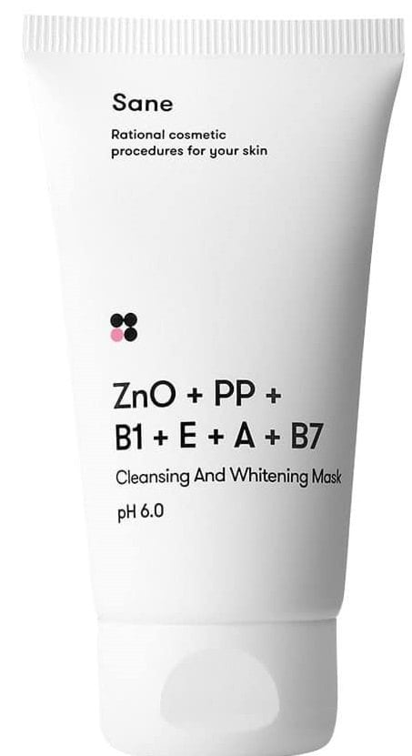 Маска для обличчя відбілююча та очищувальна Sane з ZnO+РР+В1+Е+А+В7, 75 мл 2