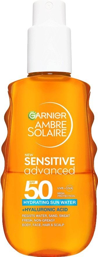 Garnier Ambre Solair сонцезахисна вода для чутливої шкіри обличчя, тіла і волосся SPF 50, 150 мл