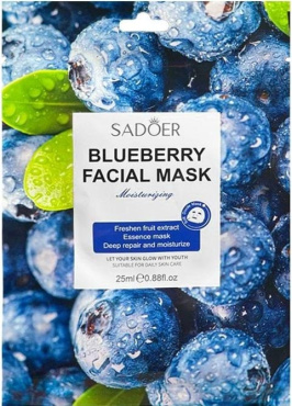 Маска тканинна для обличчя Sadoer Blueberry Facial Mask чорниця 25 мл