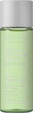 Тонер для лица Mary & May Vegan Cica Tea Tree Aha Pha с центеллой азиатской и чайным деревом 30 мл