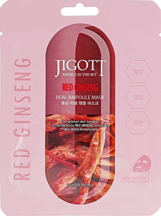 Ампульна маска Jigott Red Ginseng Real Ampoule Mask з червоним женьшенем 10 шт x 27 мл