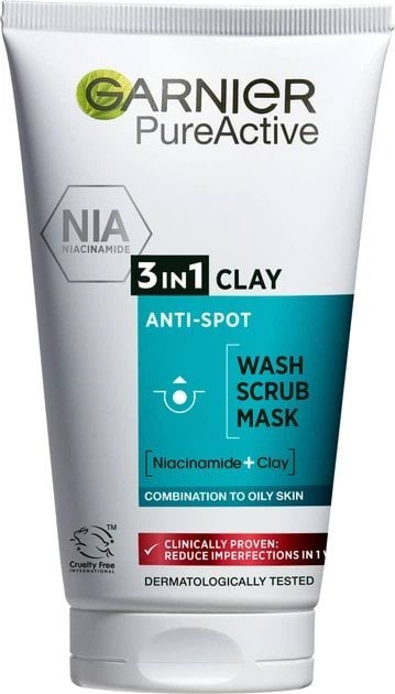 Гель для вмивання, скраб, маска для обличчя Garnier Skin Naturals Чиста шкіра 3 в 1, 150 мл