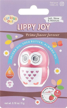 Детский бальзам для губ Ruby Rose Lippy Joy Curious Owl SPF 25 с ароматом клубники 5 г