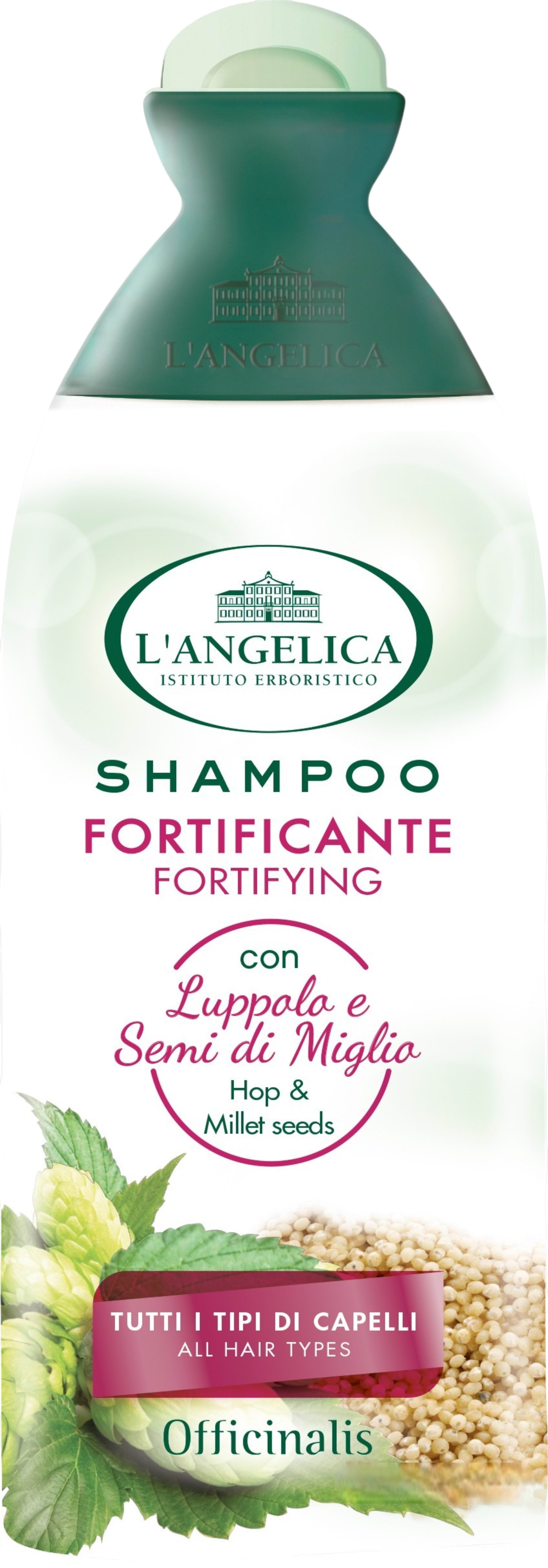 L'ANGELICA Officinalis Шампунь зміцнюючий з насінням хмелю та пшона для всіх типів волосся, 250 мл