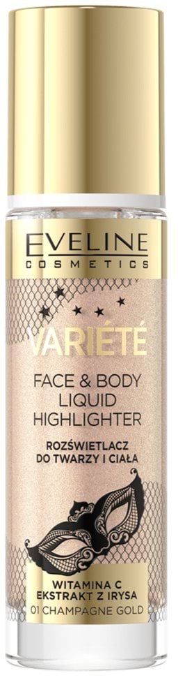 Хайлайтер для обличчя та тіла Eveline Cosmetics Variete Face & Body Liquid Highlighter рідкий відтінок 01 Champagne Gold 30 мл фото 6